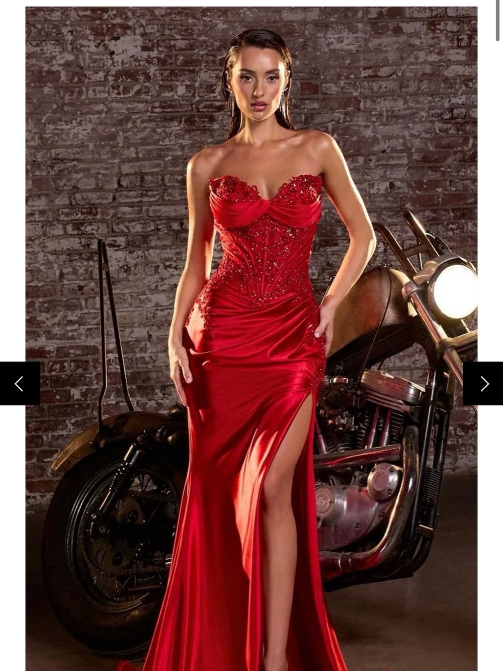 Strapless Red Evening Gown with Side Slit